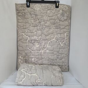 Ballard Floral Quilted Pillow Sham Set Of 2 Beige/cream / Gray